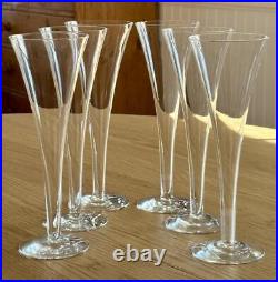 Set 6 Tiffany & Co Trumpet Crystal Champagne Flutes Glasses Hollow Stems 9 1/8