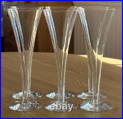 Set 6 Tiffany & Co Trumpet Crystal Champagne Flutes Glasses Hollow Stems 9 1/8