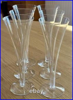 Set 6 Tiffany & Co Trumpet Crystal Champagne Flutes Glasses Hollow Stems 9 1/8