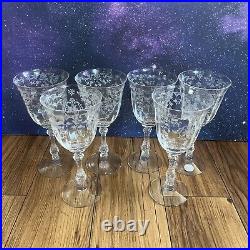 Set 6 VTG Fostoria NAVARRE CLEAR 7 5/8 Etched Crystal Water Glasses 10 oz MCM