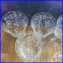 Set 6 VTG Fostoria NAVARRE CLEAR 7 5/8 Etched Crystal Water Glasses 10 oz MCM