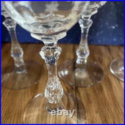 Set 6 VTG Fostoria NAVARRE CLEAR 7 5/8 Etched Crystal Water Glasses 10 oz MCM