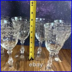 Set 6 VTG Fostoria NAVARRE CLEAR 7 5/8 Etched Crystal Water Glasses 10 oz MCM