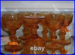 Set 8 Antique American Brilliant Amber Cut Glass Crystal Port Wine Sherry Stems