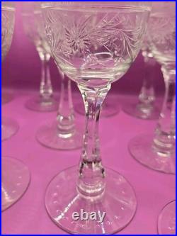 Set Of 13 Vintage Etched Crystal Wine Glasses Wheat Harvest Pattern Mid Century