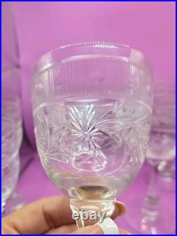 Set Of 13 Vintage Etched Crystal Wine Glasses Wheat Harvest Pattern Mid Century
