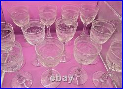 Set Of 13 Vintage Etched Crystal Wine Glasses Wheat Harvest Pattern Mid Century