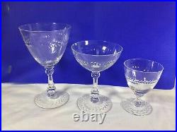 Set Of 14 Antique Circa 20th Antique Crystal Cut Flower Art Wine Glass Glassware