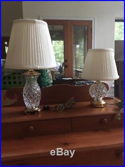 Set Of 2 Waterford Crystal Polished Brass Table Lamps With Silk Shades