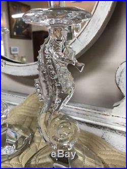 Set Of 2 Waterford Crystal Seahorse 11.5 Candlesticks Candle Holders Mint