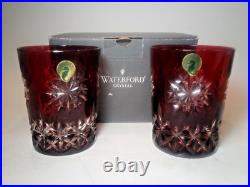 Set Of 2 Waterford Snow Crystals Ruby Red Whiskey Double Old Fashioned Glasses