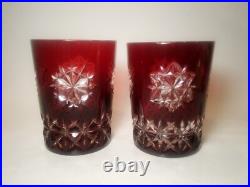 Set Of 2 Waterford Snow Crystals Ruby Red Whiskey Double Old Fashioned Glasses