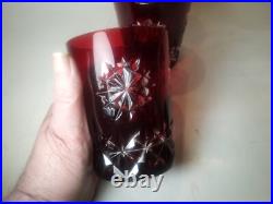 Set Of 2 Waterford Snow Crystals Ruby Red Whiskey Double Old Fashioned Glasses