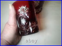 Set Of 2 Waterford Snow Crystals Ruby Red Whiskey Double Old Fashioned Glasses
