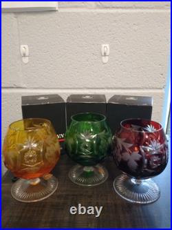 Set Of 3 Colored Crystal NACHTMANN Traube Cognac/Brandy Glasses Mint In Box