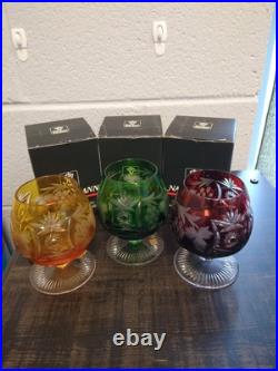 Set Of 3 Colored Crystal NACHTMANN Traube Cognac/Brandy Glasses Mint In Box