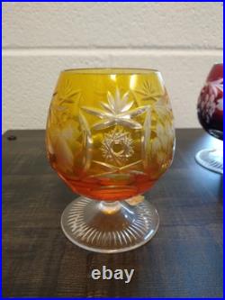 Set Of 3 Colored Crystal NACHTMANN Traube Cognac/Brandy Glasses Mint In Box