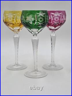 Set Of 3 Nachtmann Traube Cut to Clear Crystal 8 1/4 Tall Hock Wine Glasses