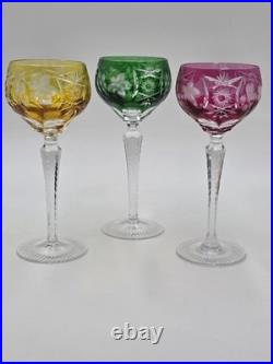 Set Of 3 Nachtmann Traube Cut to Clear Crystal 8 1/4 Tall Hock Wine Glasses
