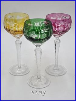 Set Of 3 Nachtmann Traube Cut to Clear Crystal 8 1/4 Tall Hock Wine Glasses