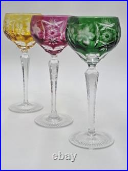 Set Of 3 Nachtmann Traube Cut to Clear Crystal 8 1/4 Tall Hock Wine Glasses