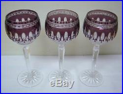 Set Of 3 Waterford Clarendon Amethyst Crystal Cut To Clear Wine Glass Goblet