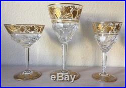 Set Of 36 Val St. Lambert Crystal Pampre D'or Grapes Stemmed Glasses -beautiful