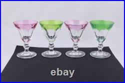 Set Of 4 Bleikristall Handgeschliffen Crystal Multicolor Footed Cordial Glasses