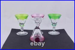 Set Of 4 Bleikristall Handgeschliffen Crystal Multicolor Footed Cordial Glasses