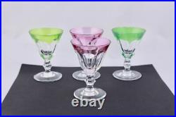 Set Of 4 Bleikristall Handgeschliffen Crystal Multicolor Footed Cordial Glasses