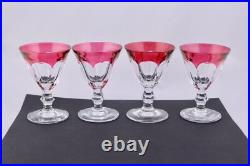 Set Of 4 Bleikristall Handgeschliffen Crystal Ruby Red Footed Cordial Glasses
