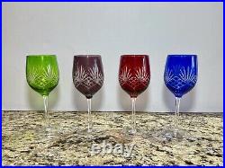 Set Of 4 Czech Bohemia Cut Crystal Glass Glasses Goblets Multi Color