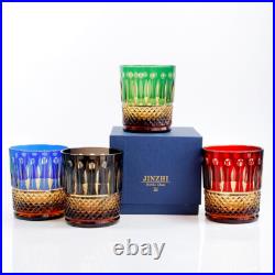 Set Of 4 Glasses Crystal Style Colored Whiskey Tumbler Handmade Gift Pack