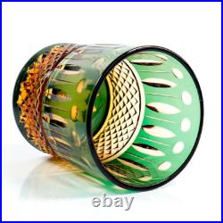 Set Of 4 Glasses Crystal Style Colored Whiskey Tumbler Handmade Gift Pack