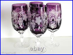 Set Of 4 Marsala Amethyst Cased Cut To Clear Crystal Iced Beverage Store Closing