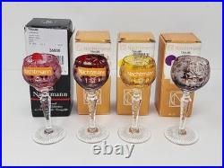 Set Of 4 Nachtmann Traube Crystal Cordial Glasses New Boxes Purple Red Golden