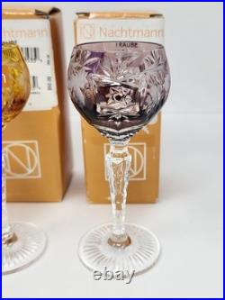 Set Of 4 Nachtmann Traube Crystal Cordial Glasses New Boxes Purple Red Golden