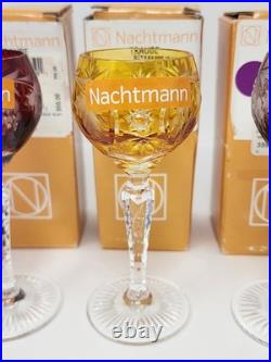 Set Of 4 Nachtmann Traube Crystal Cordial Glasses New Boxes Purple Red Golden