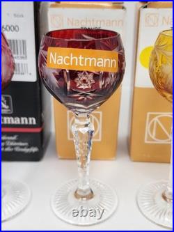 Set Of 4 Nachtmann Traube Crystal Cordial Glasses New Boxes Purple Red Golden