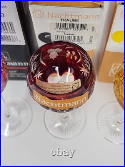 Set Of 4 Nachtmann Traube Crystal Cordial Glasses New Boxes Purple Red Golden