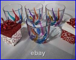 Set Of 4 New, Marked, Murano Lowball Glasses Italy