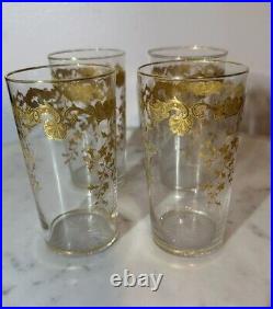 Set Of 4 Saint Louis Massenet 24k Gold Encrusted French Antique Crystal Tumblers