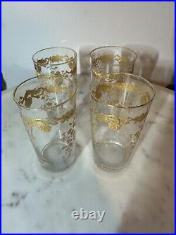 Set Of 4 Saint Louis Massenet 24k Gold Encrusted French Antique Crystal Tumblers