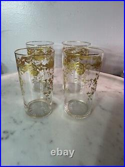 Set Of 4 Saint Louis Massenet 24k Gold Encrusted French Antique Crystal Tumblers