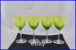 Set Of 4 Wine Goblets Chartreuse Yellow Green Clear Brilliant Era Cut Crystal