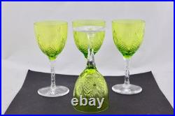 Set Of 4 Wine Goblets Chartreuse Yellow Green Clear Brilliant Era Cut Crystal