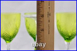 Set Of 4 Wine Goblets Chartreuse Yellow Green Clear Brilliant Era Cut Crystal
