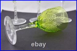 Set Of 4 Wine Goblets Chartreuse Yellow Green Clear Brilliant Era Cut Crystal