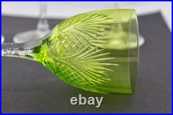 Set Of 4 Wine Goblets Chartreuse Yellow Green Clear Brilliant Era Cut Crystal