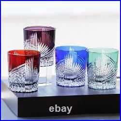 Set Of 4Pcs Crystal Whiskey Glasses Edo Kiriko Hand Cut To Clear Glassware 9oz